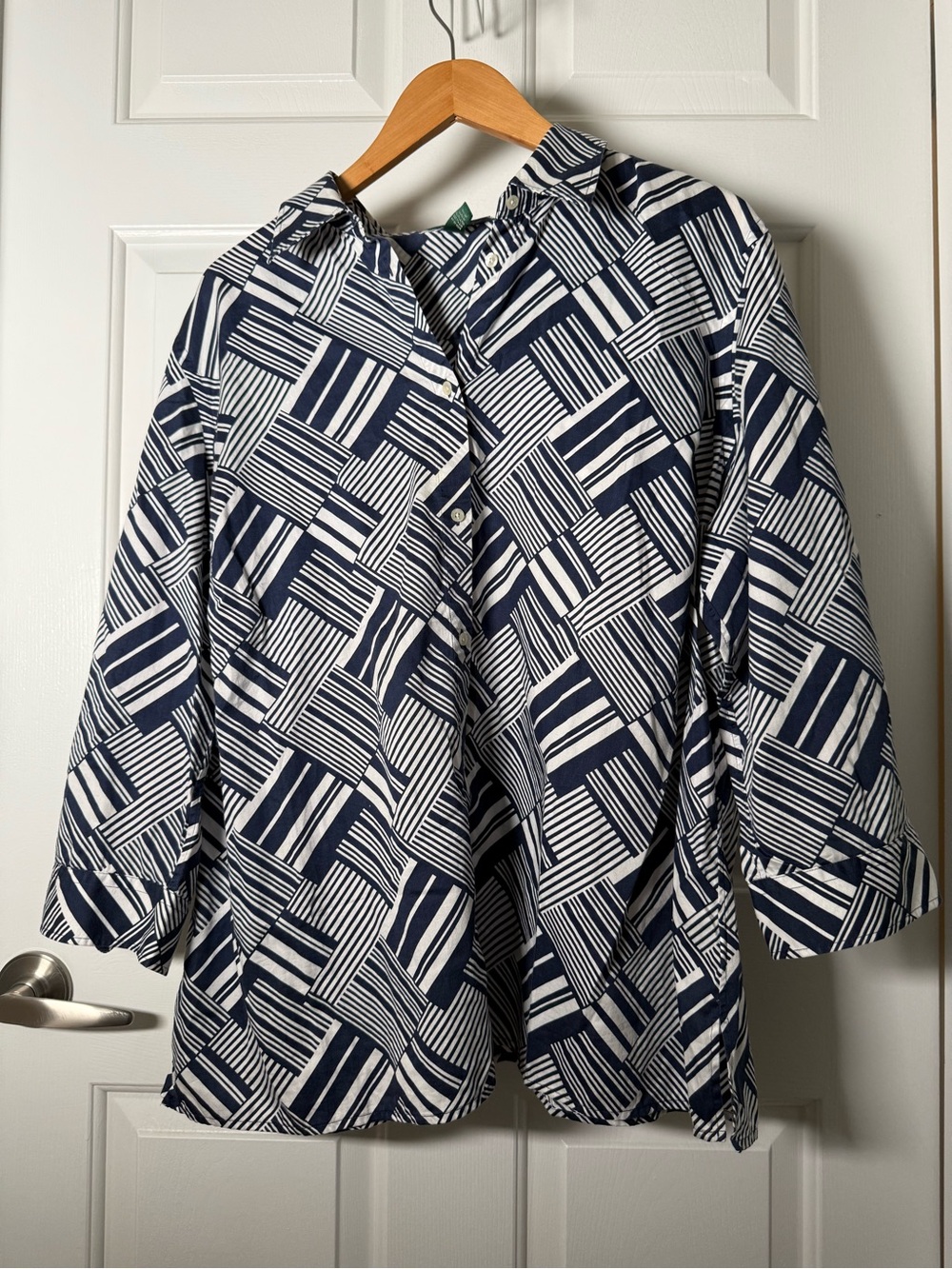 Ralph Lauren Navy & White Geometric Button-Front Blouse